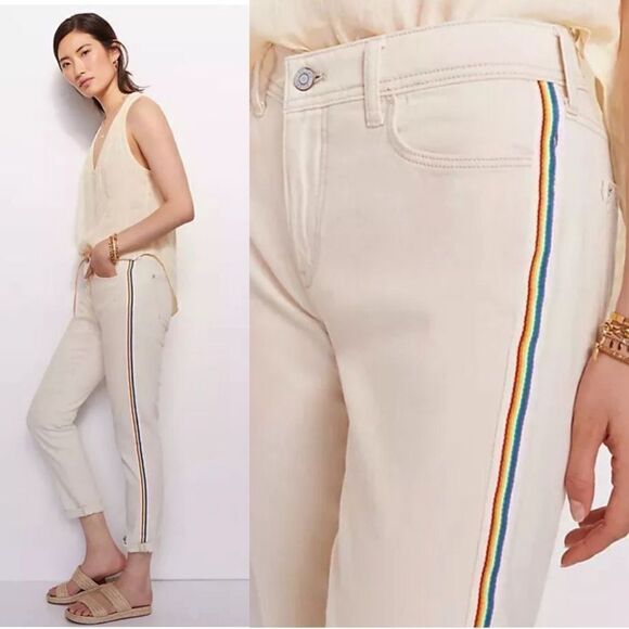Anthropologie Pilcro Rainbow Mid-Rise Slim Boyfriend Jeans Cream Size 28 - Picture 1 of 12